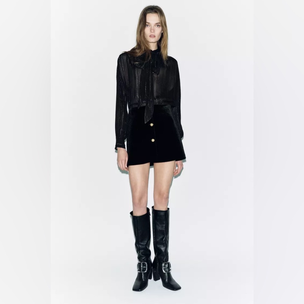 Zara Black Velvet Skirt with Gold Buttons